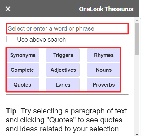 استخدام أداة One Look Thesaurus
