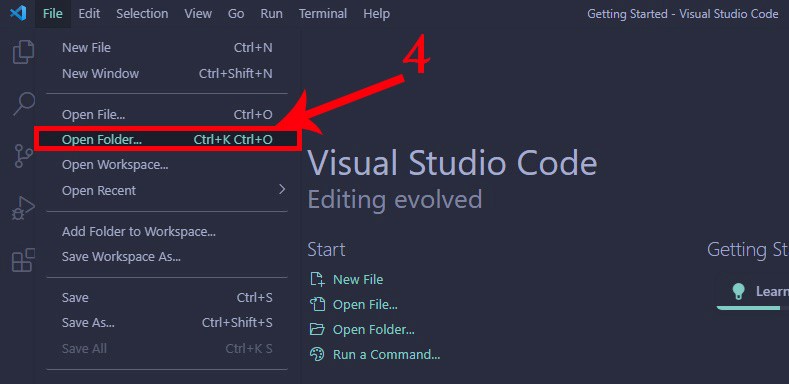 visual stdio code - open folder